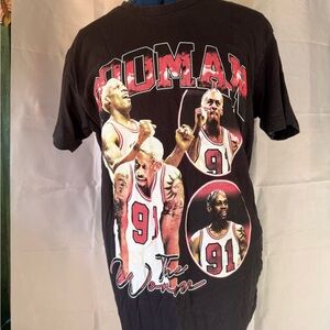 Rodman Black Graphic T-Shirt with Red Accents 90s NBA